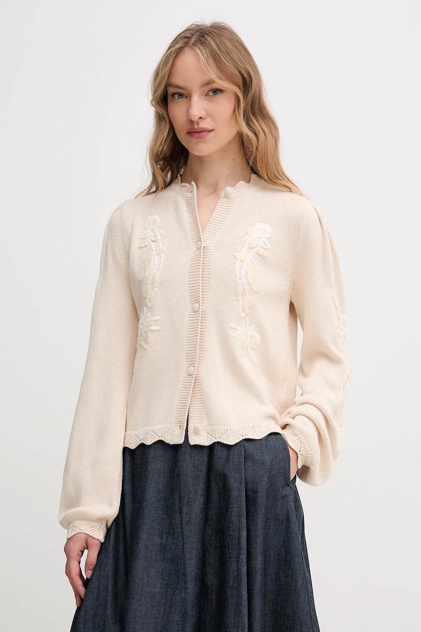 Hoss Intropia cardigan din bumbac femei, culoarea bej, 6319508