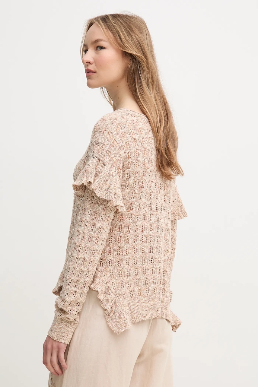 Πουλόβερ από λινό μείγμα Hoss Intropia γυναικείο, χρώμα: μπεζ, 6389954 φωτογραφία