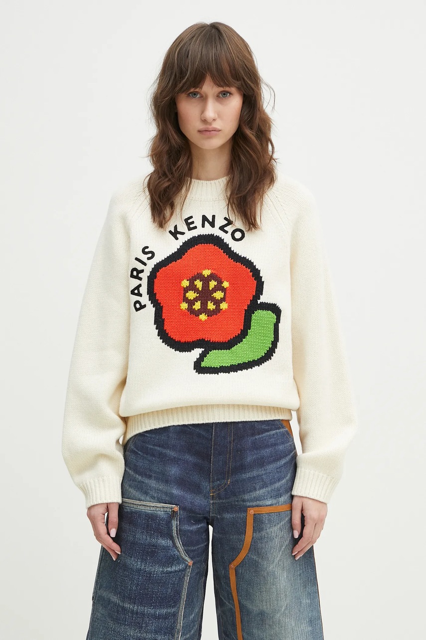 Levně Vlněný svetr Kenzo Pop dámský, béžová barva, hřejivý, FF52PU7043LA.02