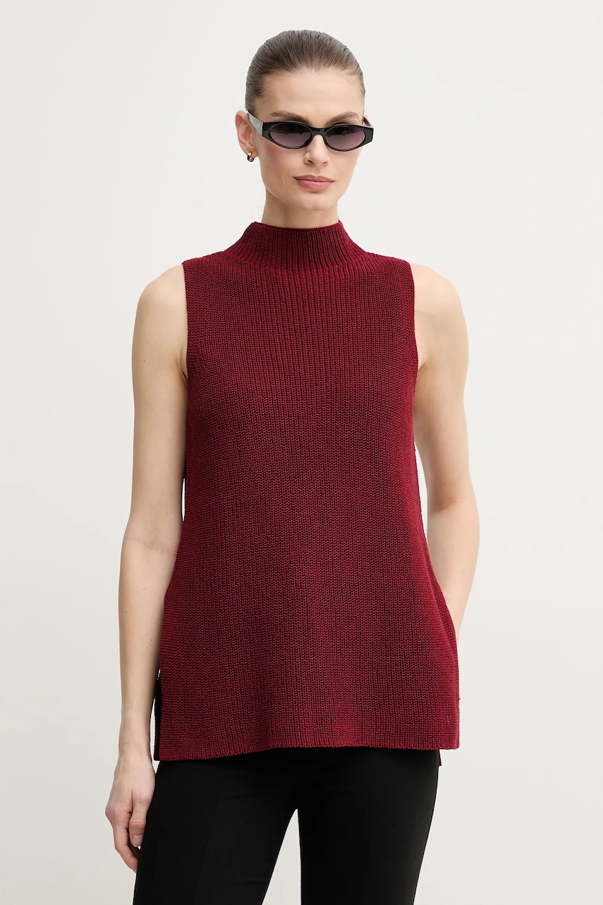 Pedro del Hierro vesta femei, culoarea bordo, cu turtleneck, 5509062 Pedro del Hierro vesta femei, culoarea bordo, cu turtleneck, 5509062