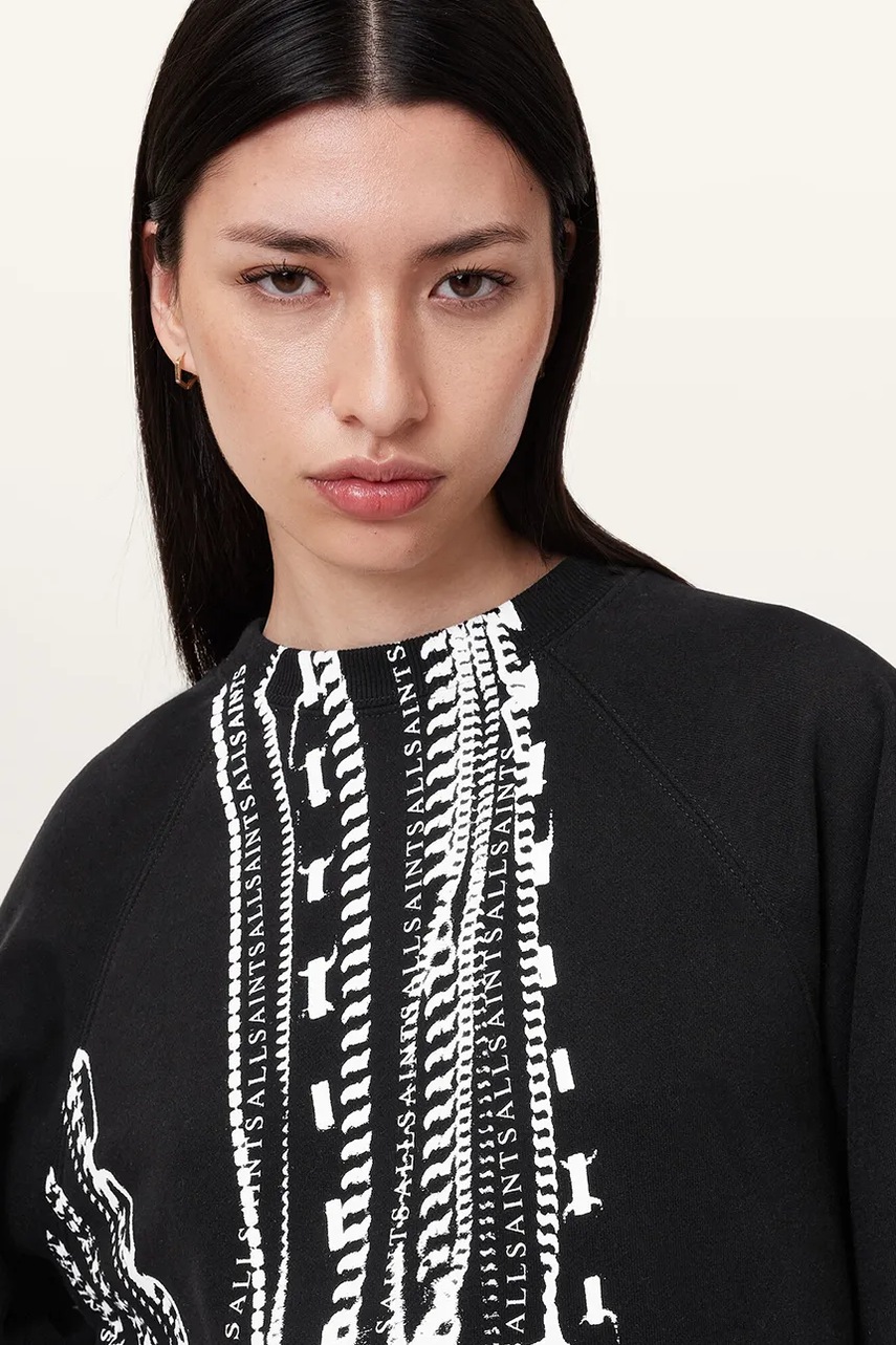 Βαμβακερή μπλούζα AllSaints METALLO DANA γυναικεία, χρώμα: μαύρο, W040JC φωτογραφία