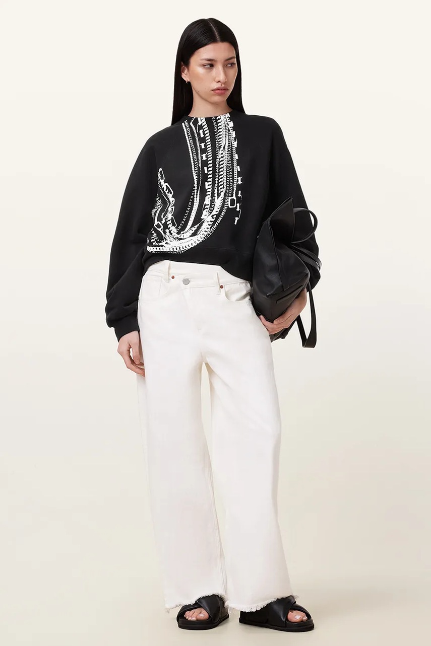 Βαμβακερή μπλούζα AllSaints METALLO DANA γυναικεία, χρώμα: μαύρο, W040JC φωτογραφία