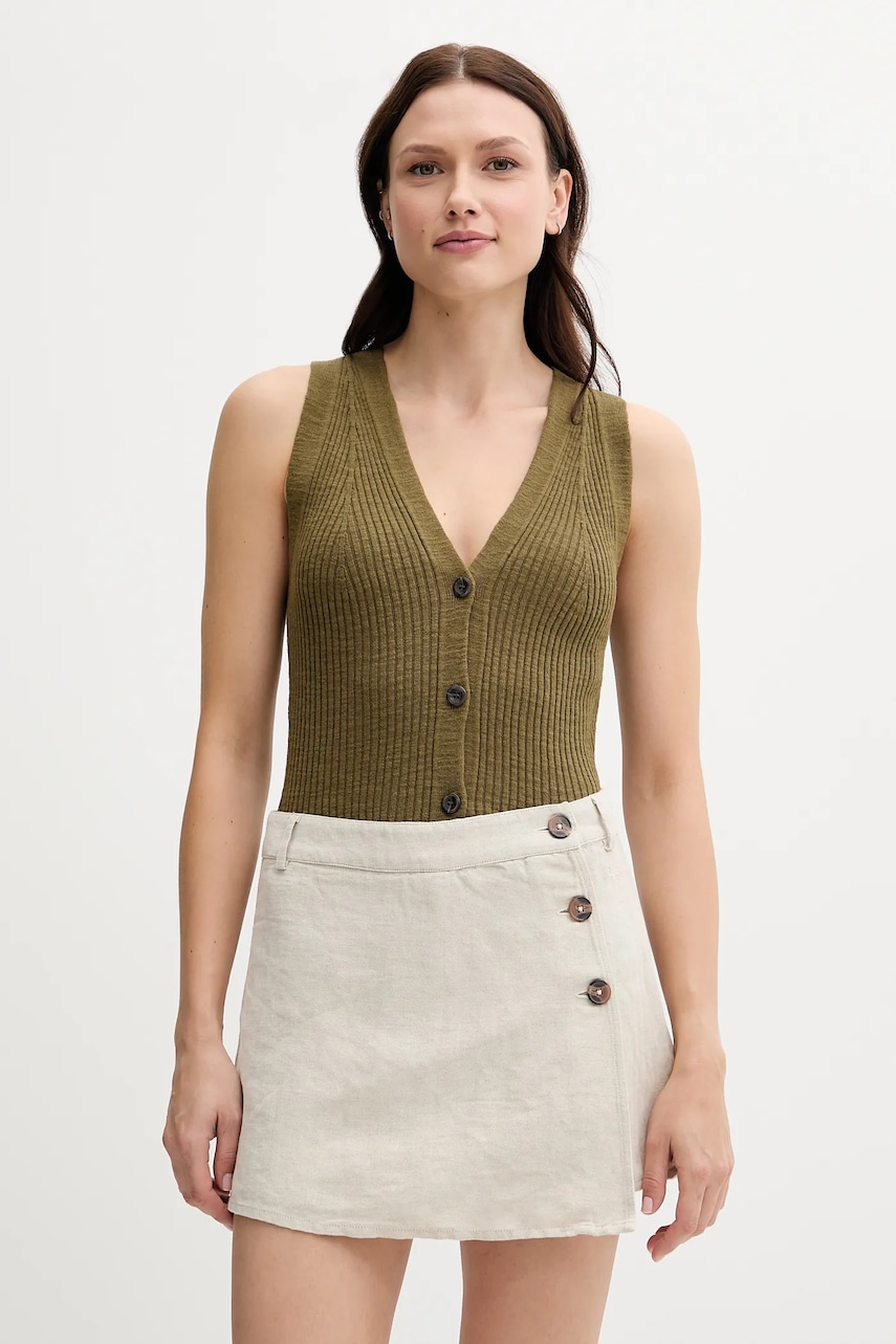 Sisley vestă cu amestec de in culoarea verde, 105GM602J