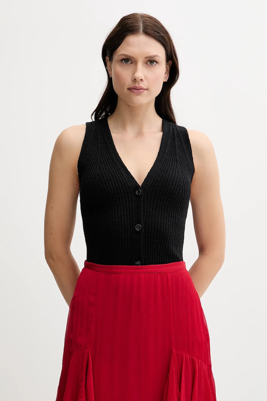 Sisley vestă cu amestec de in culoarea negru, 105GM602J