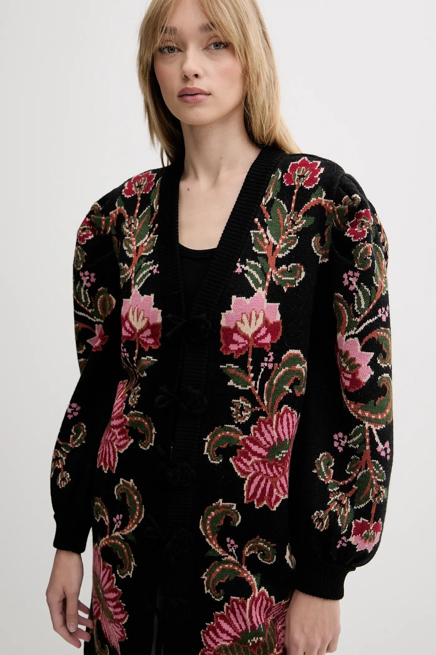 Πλεκτή ζακέτα Farm Rio χρώμα: μαύρο, 328857 φωτογραφία