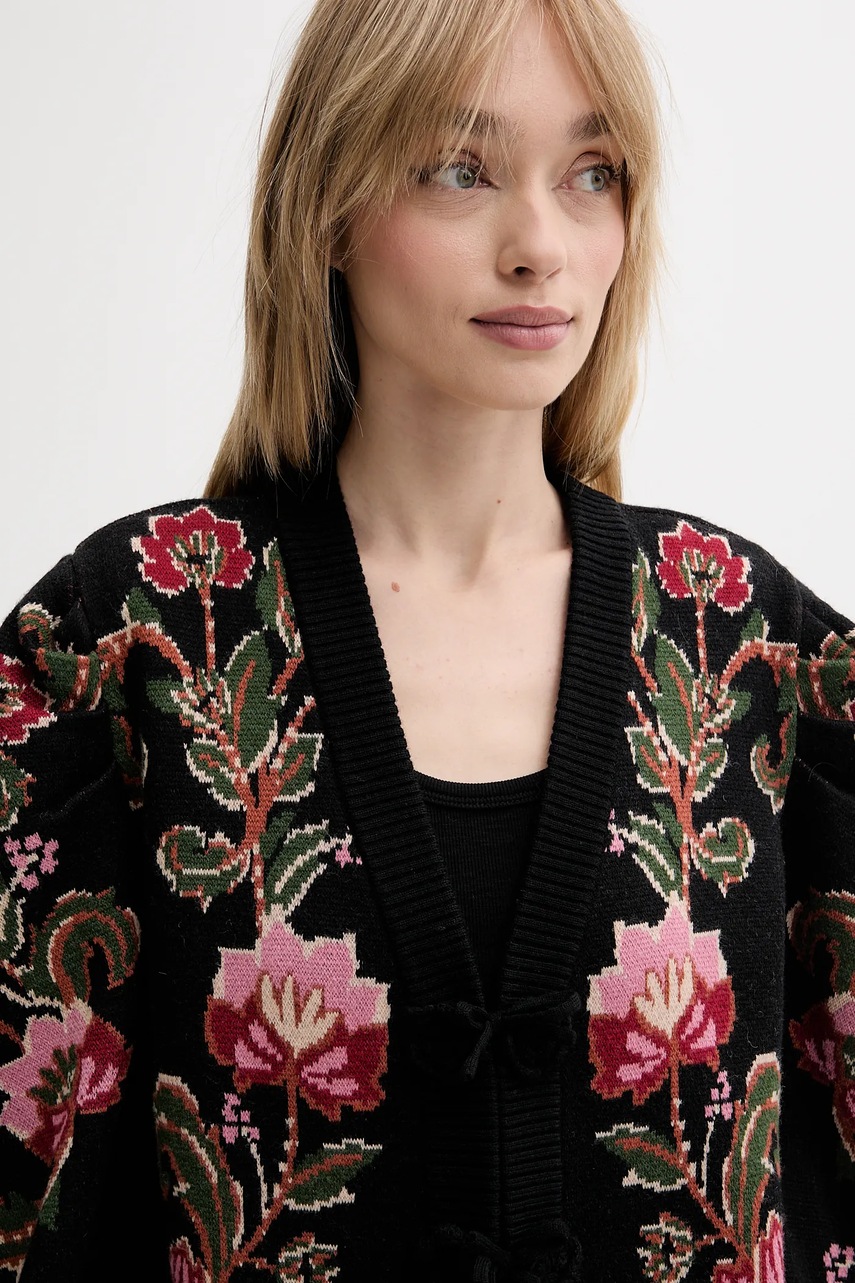 Πλεκτή ζακέτα Farm Rio χρώμα: μαύρο, 328857 φωτογραφία