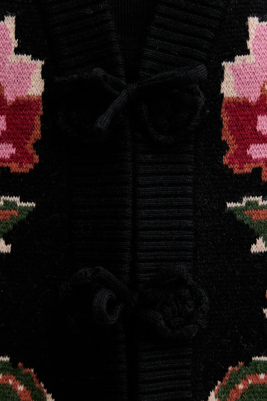 Πλεκτή ζακέτα Farm Rio χρώμα: μαύρο, 328857 φωτογραφία