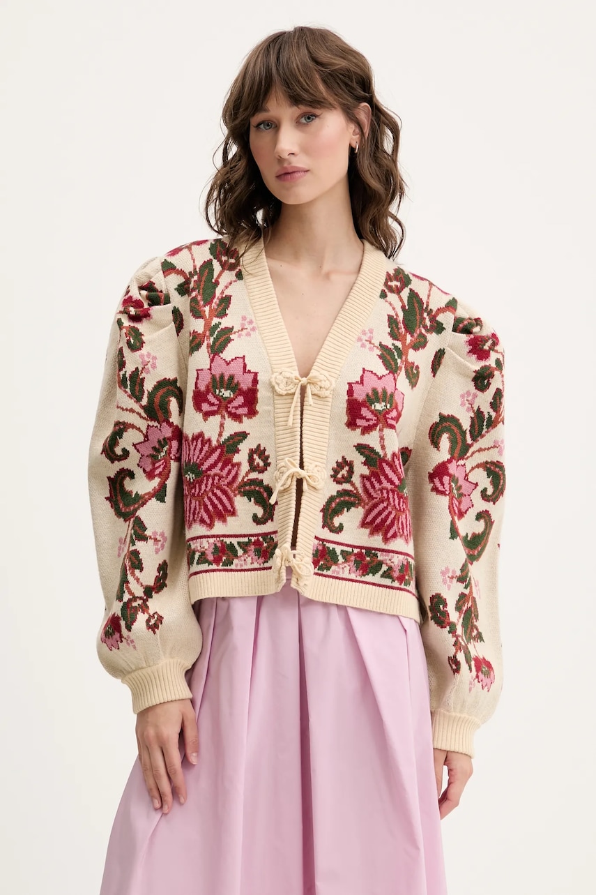 Farm Rio cardigan din amestec de lână culoarea bej, călduros, 333866