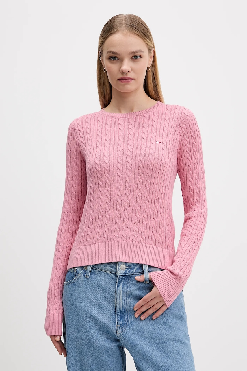 Tommy Jeans pulover de bumbac culoarea roz, light, DW0DW22165
