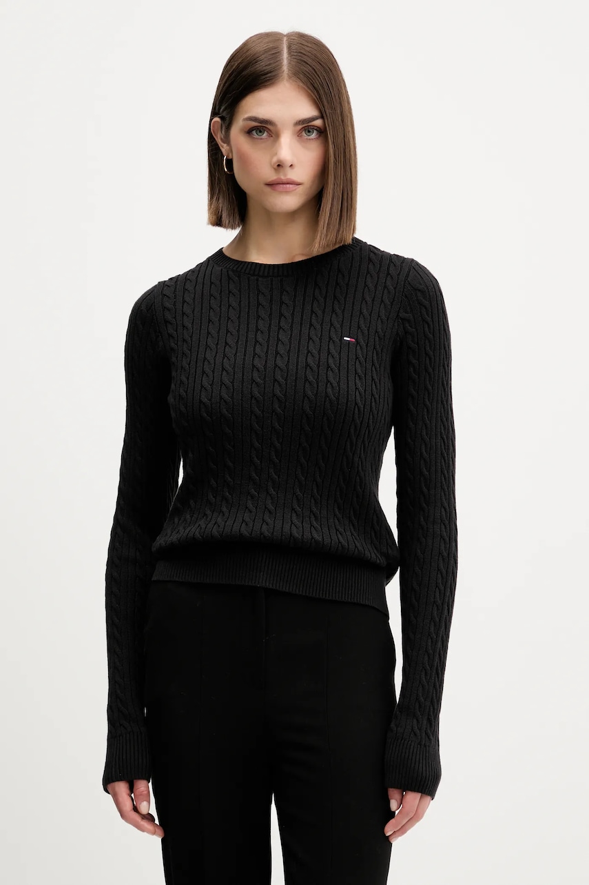 Levně Bavlněný svetr Tommy Jeans dámský, černá barva, DW0DW22165