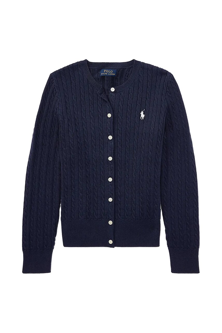 Dětský bavlněný kardigan Polo Ralph Lauren tmavomodrá barva, 313543047011