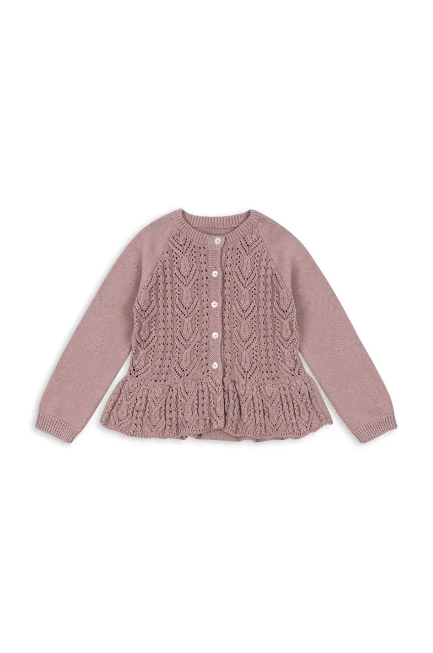 Konges Sløjd cardigan din bumbac pentru copii CABBY FRILL CARDIGAN GOTS culoarea roz, KS102411