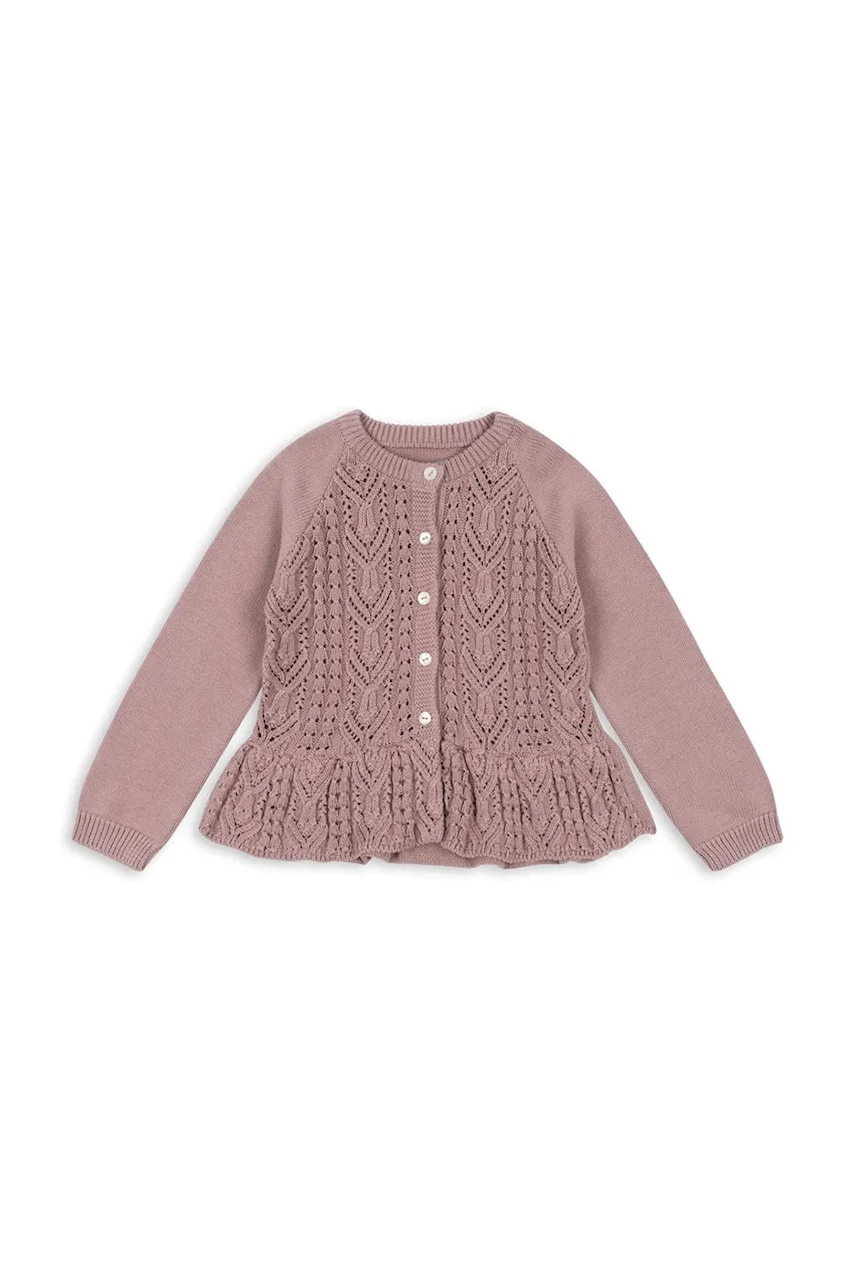 Детский хлопковый кардиган Konges Sløjd CABBY FRILL CARDIGAN GOTS цвет розовый KS102411 Детский хлопковый кардиган Konges Sløjd CABBY FRILL CARDIGAN GOTS цвет розовый KS102411
