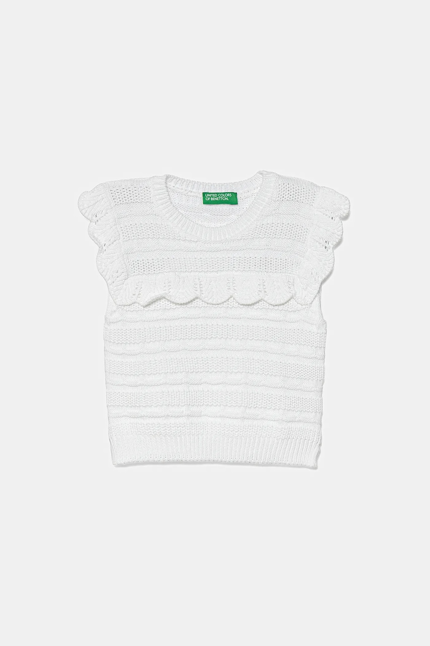 United Colors of Benetton vestă din bumbac pentru copii culoarea alb, 1077G100V United Colors of Benetton vestă din bumbac pentru copii culoarea alb, 1077G100V