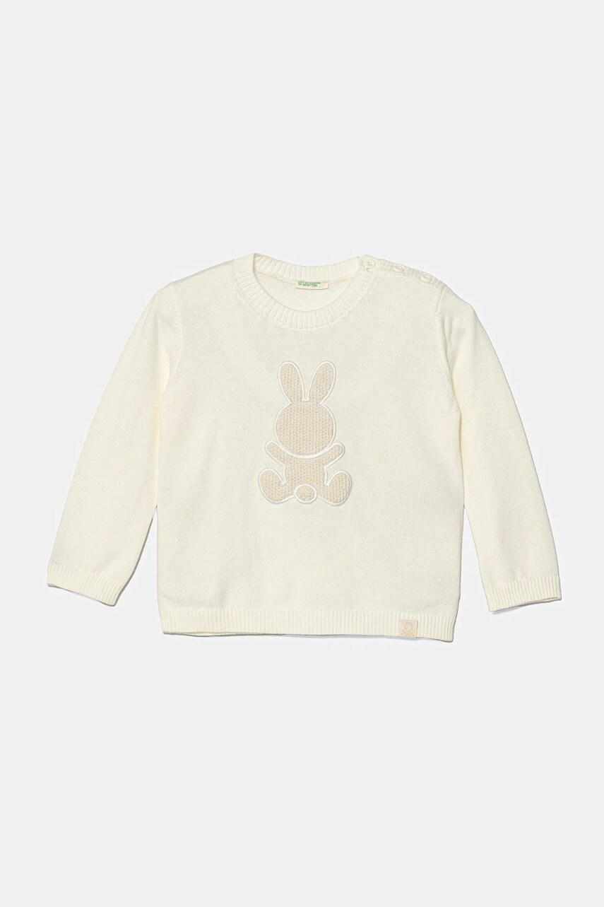 United Colors of Benetton pulover din bumbac pentru bebelusi culoarea bej, light, 10C1B101B