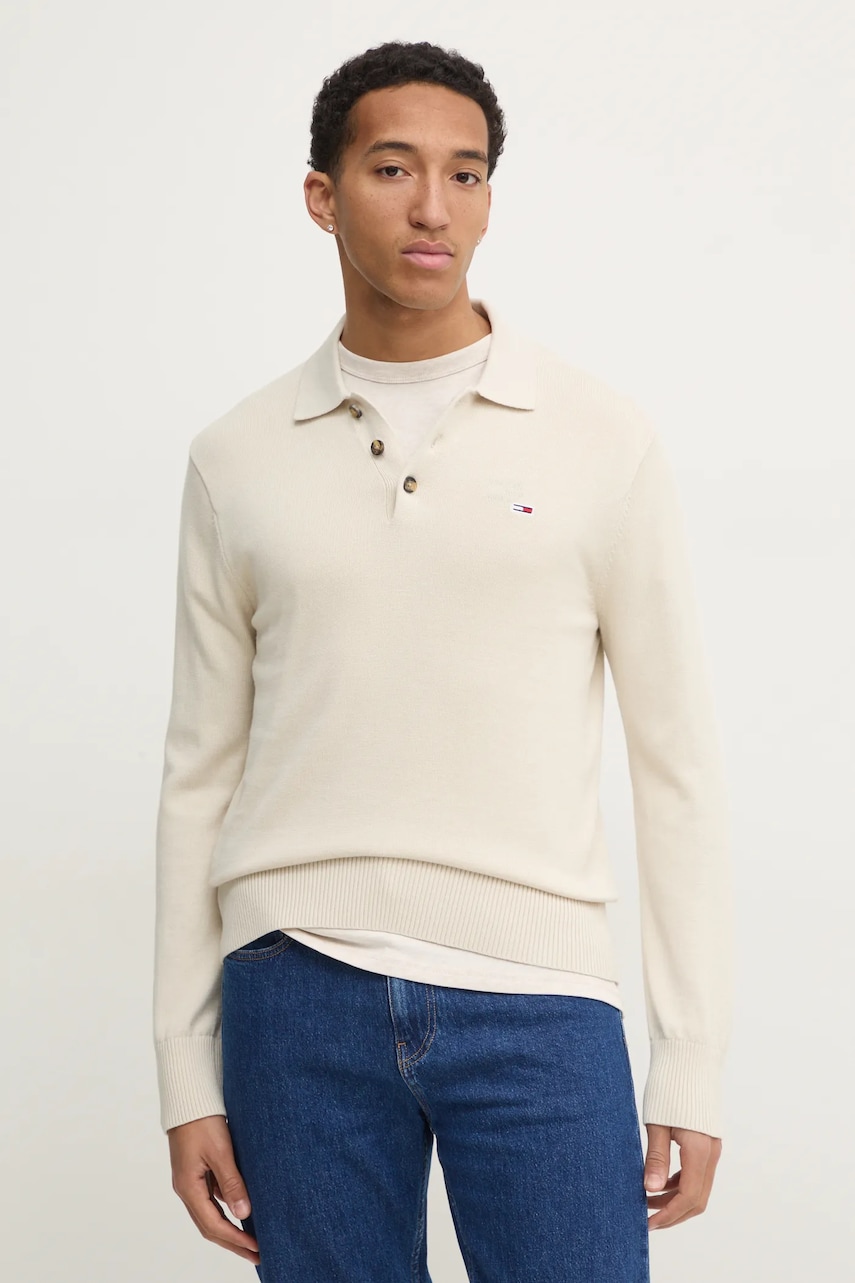 Tommy Jeans pulover de bumbac culoarea bej, DM0DM20304 Tommy Jeans pulover de bumbac culoarea bej, DM0DM20304