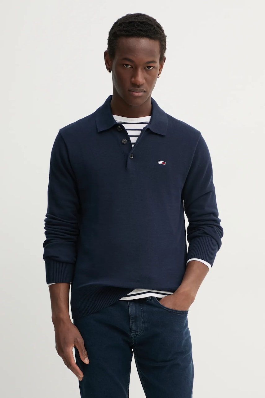 Tommy Jeans pulover de bumbac culoarea bleumarin, DM0DM20304 Tommy Jeans pulover de bumbac culoarea bleumarin, DM0DM20304