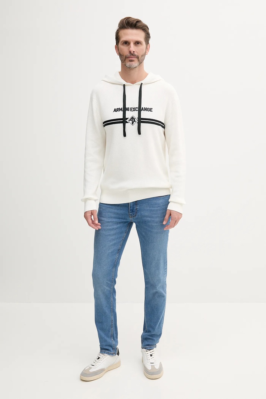 Хлопковый свитер Armani Exchange мужской цвет белый лёгкий с гольфом XM000180 AF11960 Хлопковый свитер Armani Exchange мужской цвет белый лёгкий с гольфом XM000180 AF11960