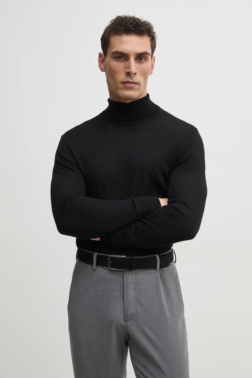 Karl Lagerfeld pulover de lana barbati, culoarea negru, light, cu guler, 551309.655094