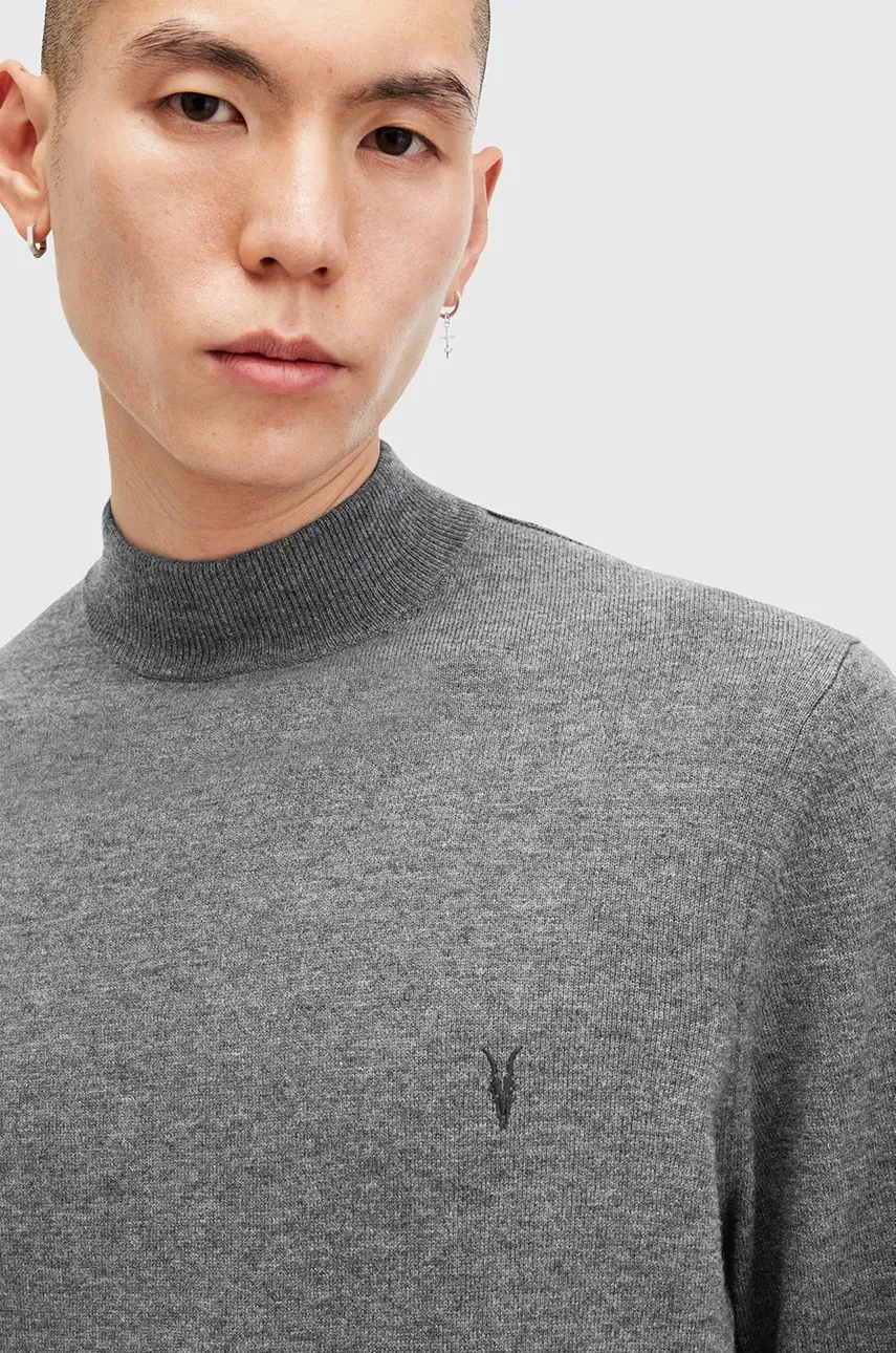 Шерстяной свитер AllSaints KILBURN MOCK мужской цвет чёрный с полугольфом M030KA Шерстяной свитер AllSaints KILBURN MOCK мужской цвет чёрный с полугольфом M030KA