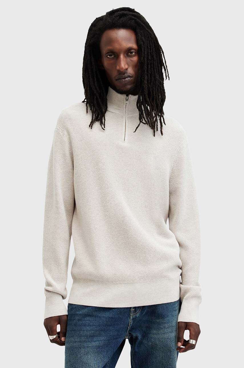 AllSaints pulover din amestec de lana ASPEN barbati, culoarea gri, cu guler, M090KB AllSaints pulover din amestec de lana ASPEN barbati, culoarea gri, cu guler, M090KB