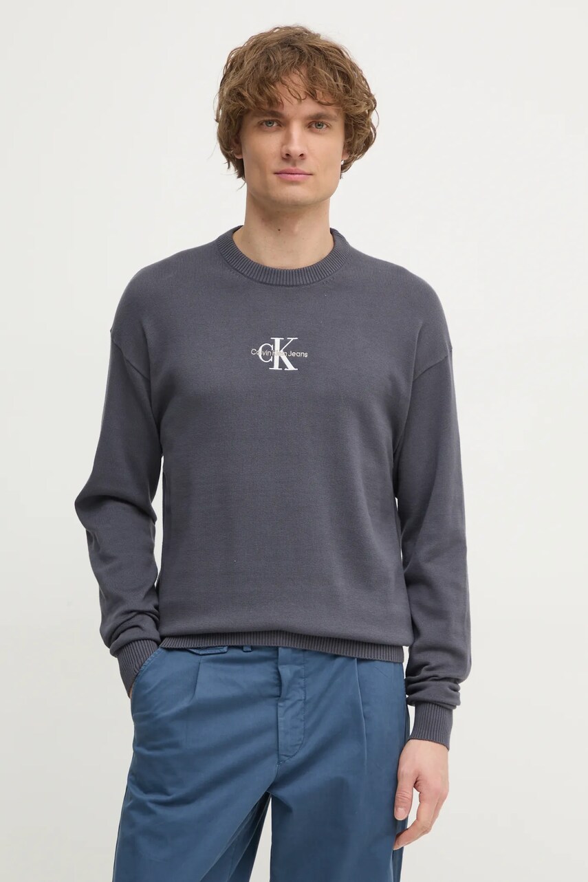 Levně Bavlněný svetr Calvin Klein Jeans černá barva, lehký, J30J327404