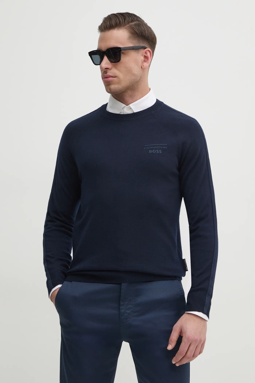 BOSS pulover de lana barbati, culoarea albastru marin, light, 50531197