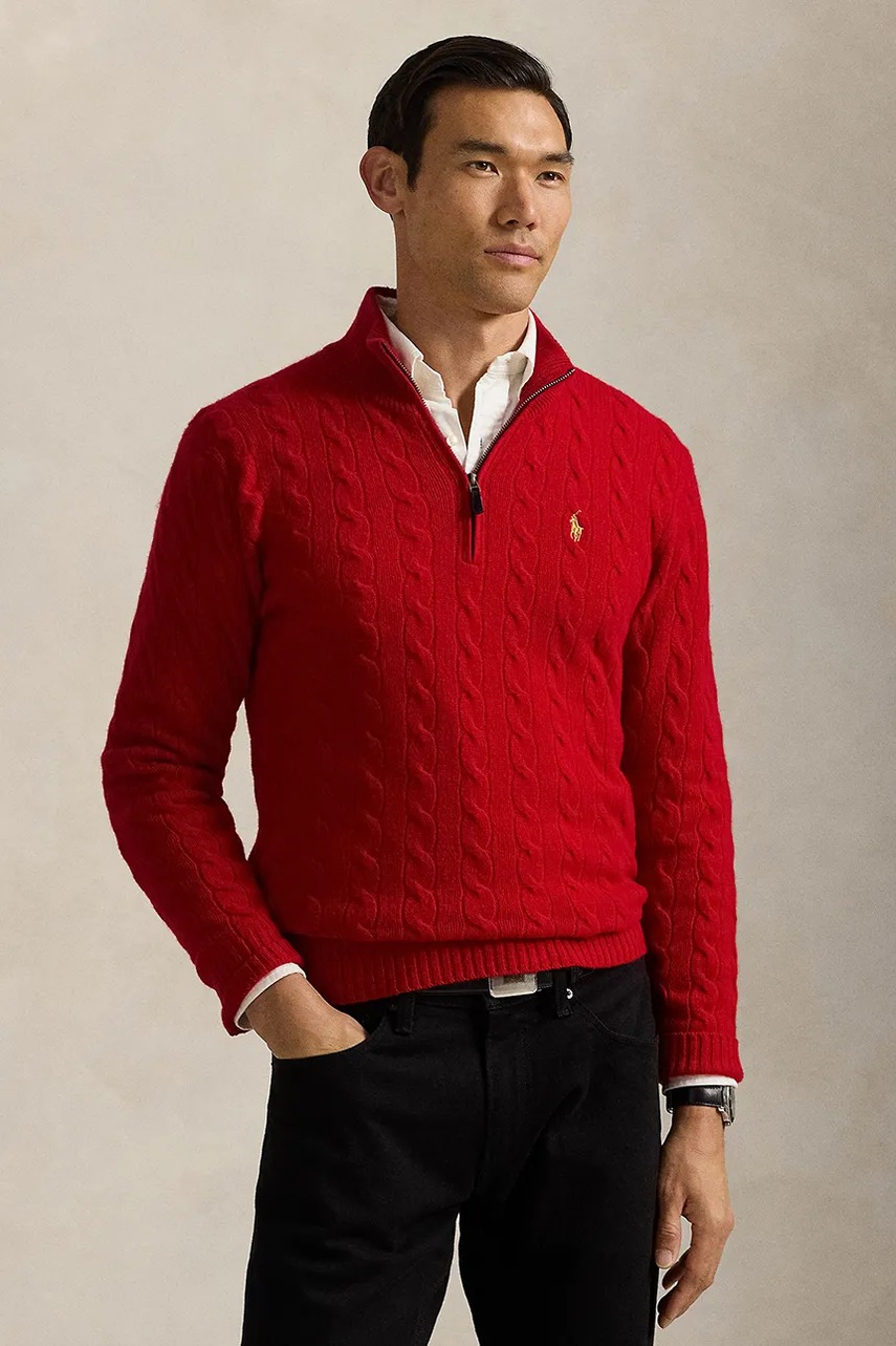 

Вълнен пуловер Polo Ralph Lauren мъжки в червено с ниско поло 710961336, Червен