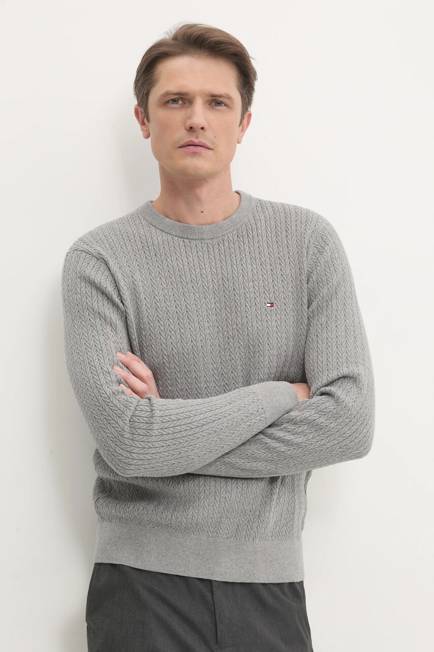 Levně Bavlněný svetr Tommy Hilfiger šedá barva, lehký, MW0MW37400