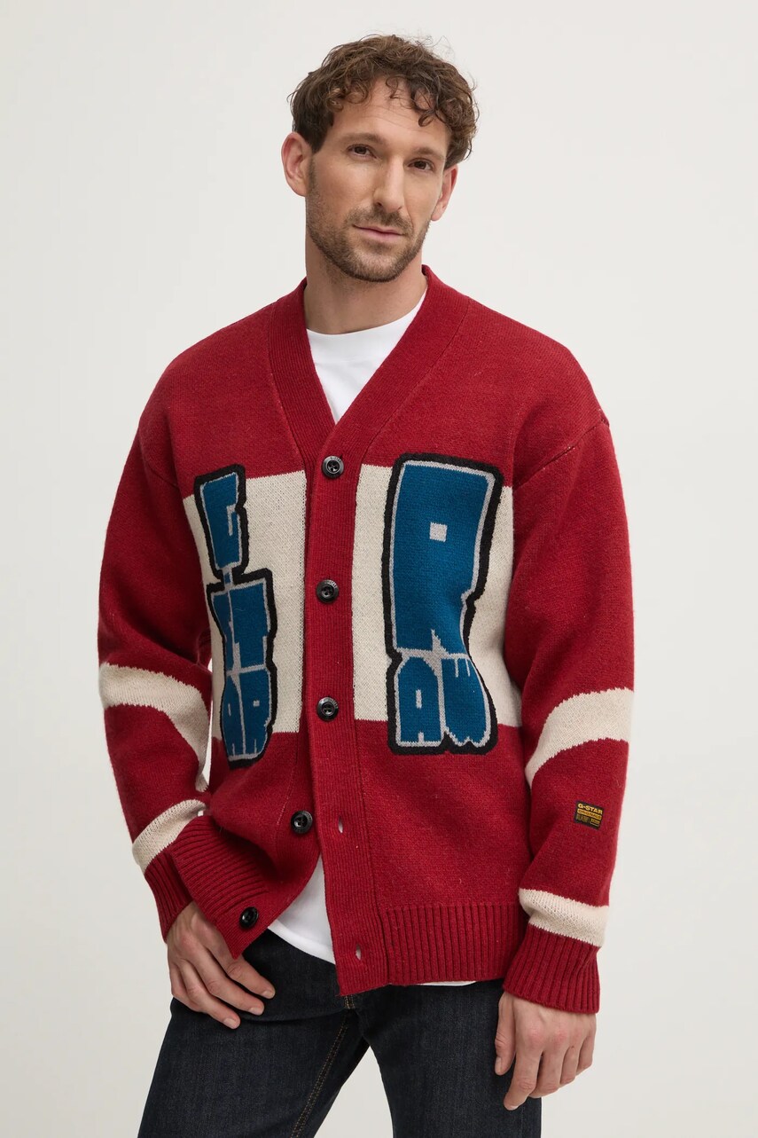 G-Star Raw cardigan din lana culoarea bordo, D25116-D939