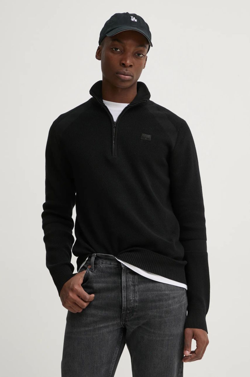 G-Star Raw pulover de bumbac culoarea negru, light, cu turtleneck, D26397-C868