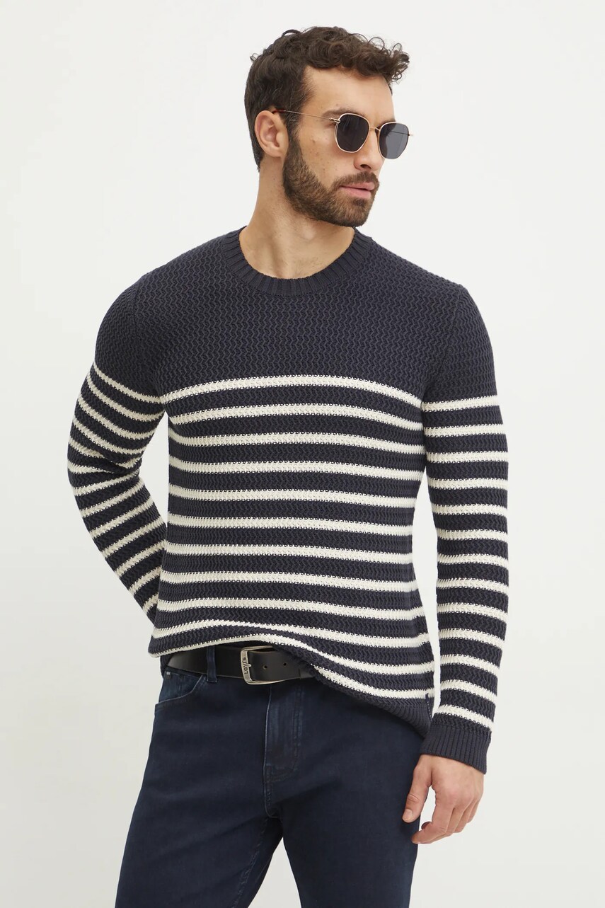 Joop! pulover de bumbac culoarea albastru marin, 30044548