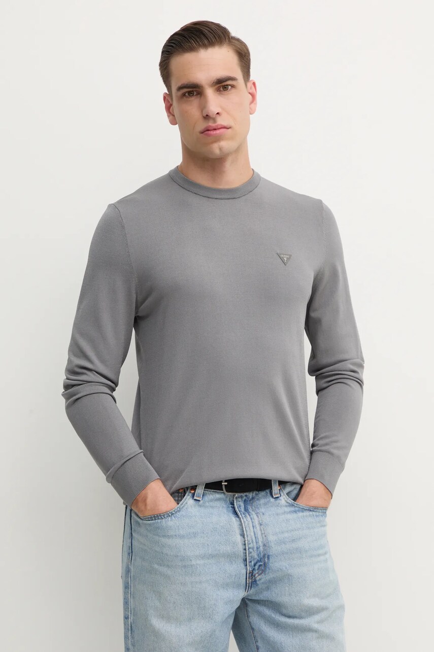 Levně Svetr Guess pánský, šedá barva, lehký, M4YR29 Z3DM0