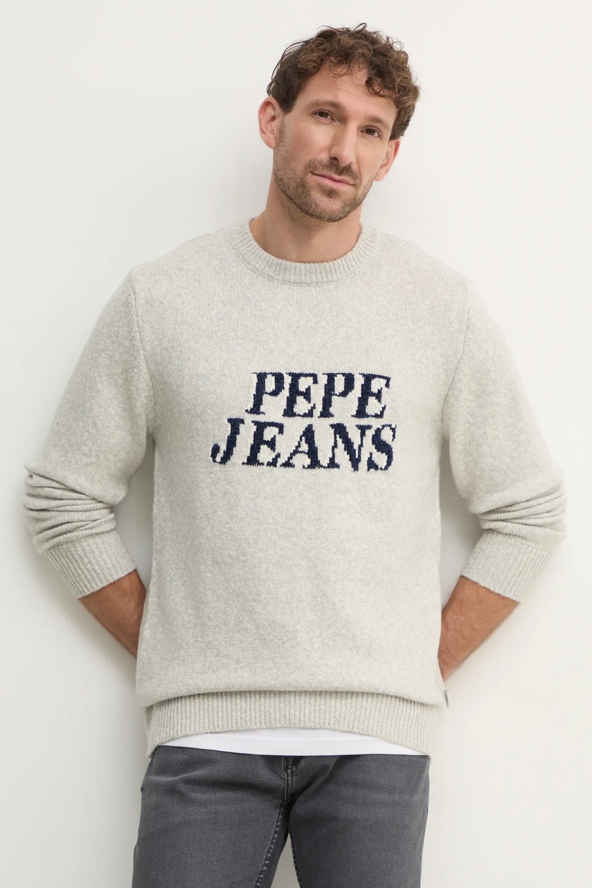 Pepe Jeans pulover din amestec de lana LUKA barbati, culoarea gri, PM702499