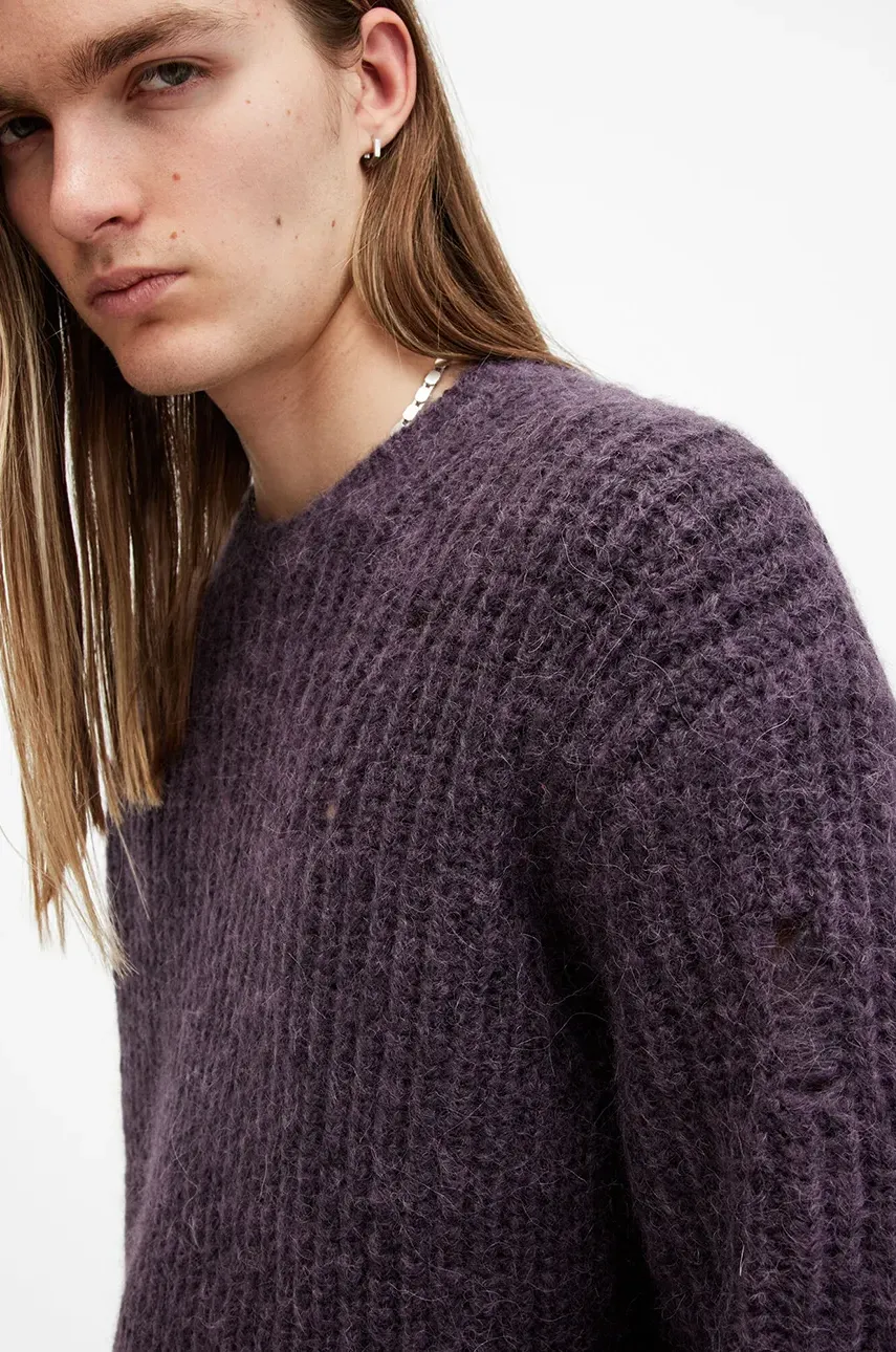 Шерстяной свитер AllSaints SLANE мужской цвет фиолетовый тёплый M034KB Шерстяной свитер AllSaints SLANE мужской цвет фиолетовый тёплый M034KB