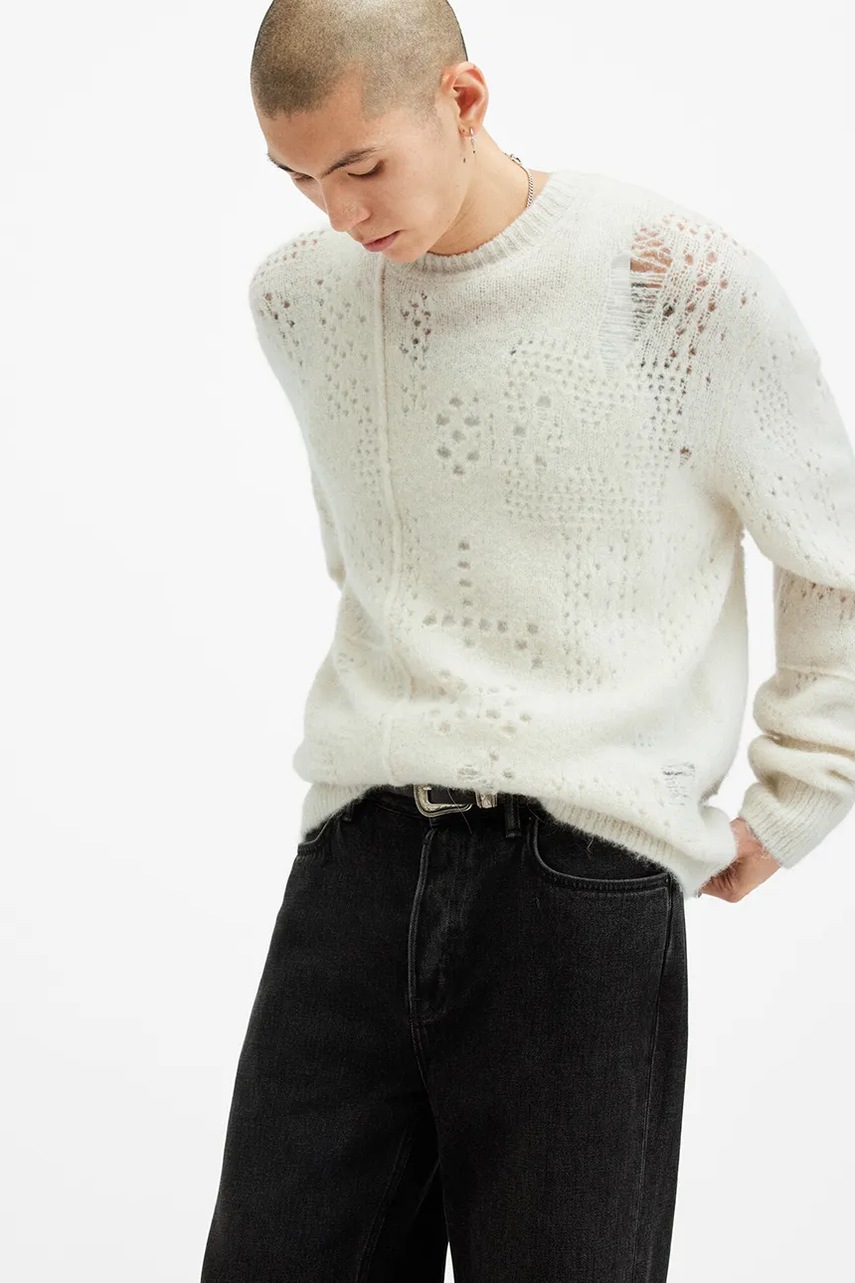 Вовняний светр AllSaints HADWIN чоловічий колір білий теплий M046KB 