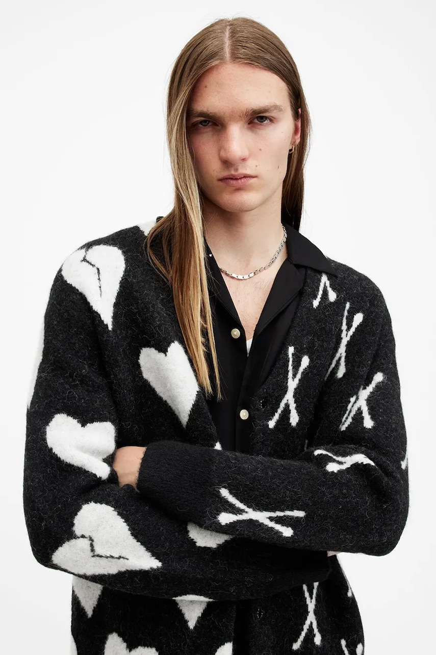 Шерстяной кардиган AllSaints BONEBREAK цвет чёрный M059KB Шерстяной кардиган AllSaints BONEBREAK цвет чёрный M059KB