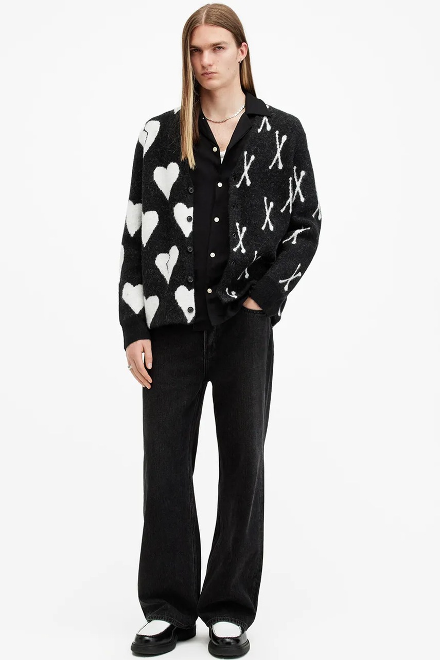 Вовняний кардиган AllSaints BONEBREAK колір чорний M059KB 