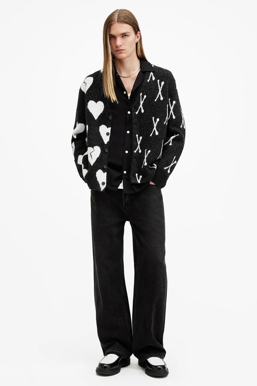 Вовняний кардиган AllSaints BONEBREAK колір чорний M059KB 