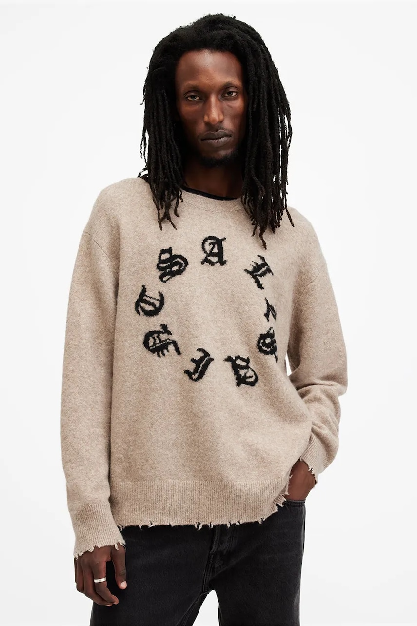 AllSaints pulover din amestec de lana SCRIPTURE barbati, culoarea bej, M064KB AllSaints pulover din amestec de lana SCRIPTURE barbati, culoarea bej, M064KB