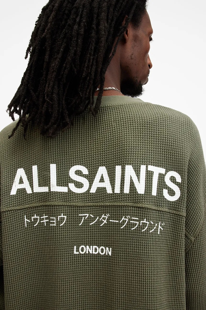 Бавовняний светр AllSaints CRYPT колір зелений  M067PB 