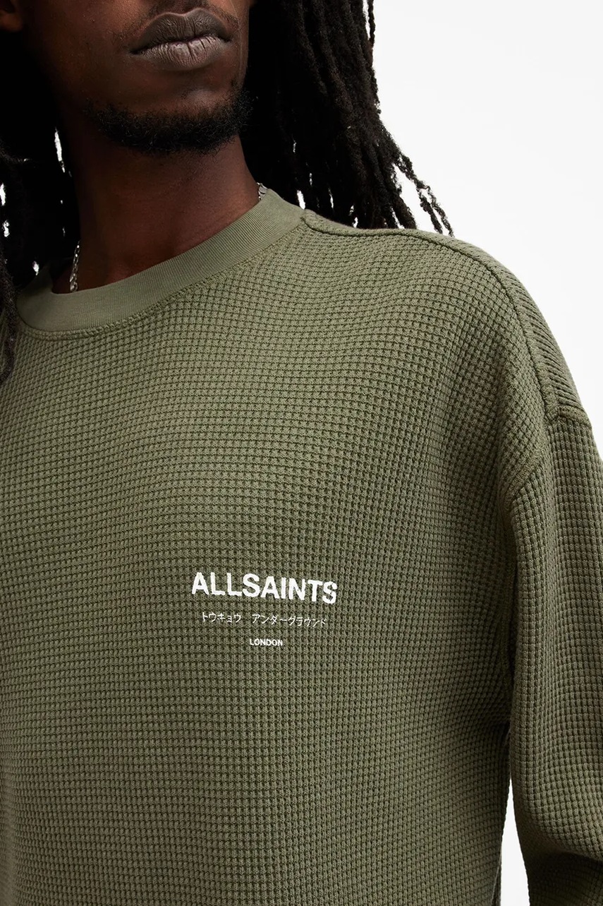 Бавовняний светр AllSaints CRYPT колір зелений  M067PB 