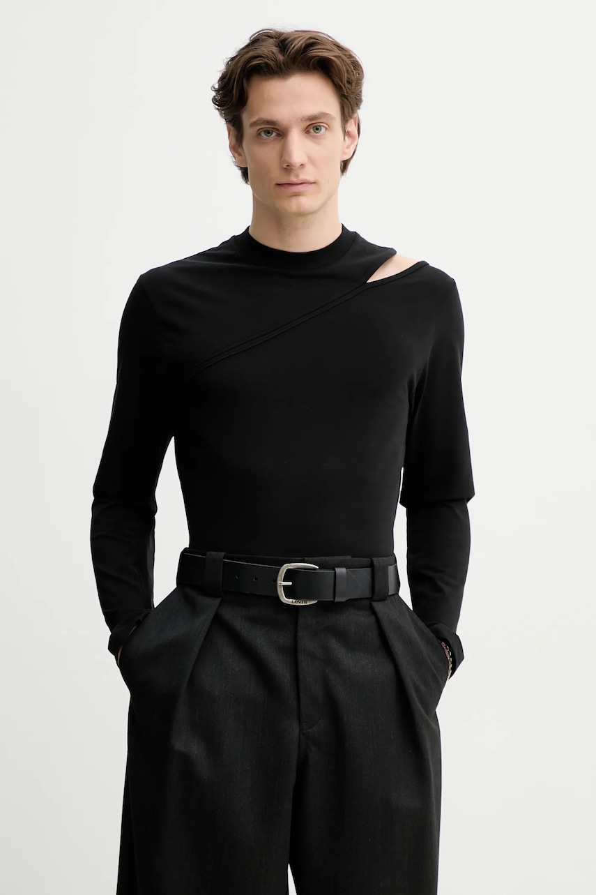 Heliot Emil longsleeve culoarea negru, uni, SS25_M_09_135_BLK01 Heliot Emil longsleeve culoarea negru, uni, SS25_M_09_135_BLK01