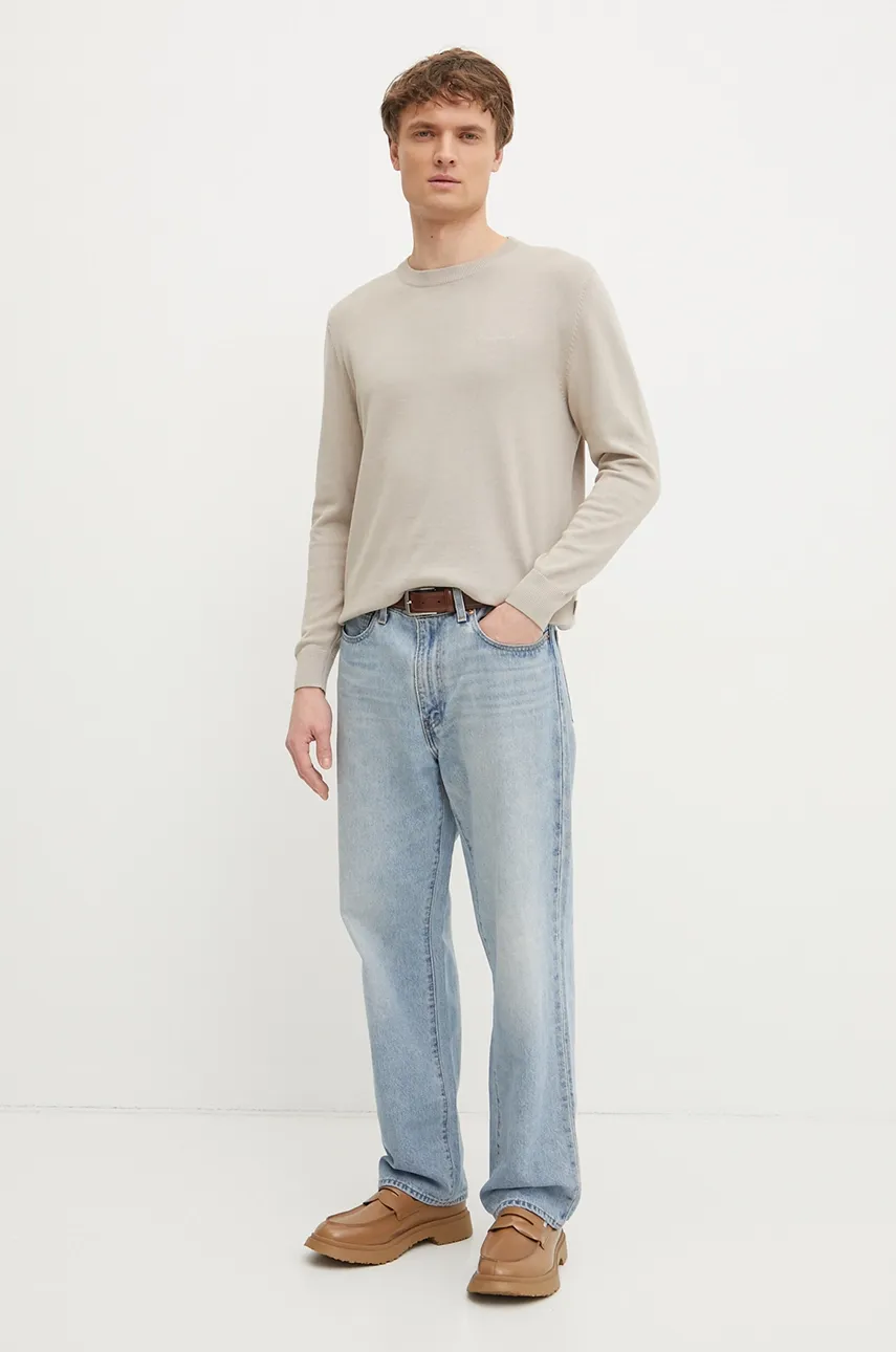 Хлопковый свитер Pepe Jeans ESSENTIAL COTTON SWEATER мужской цвет бежевый лёгкий PM702512 Хлопковый свитер Pepe Jeans ESSENTIAL COTTON SWEATER мужской цвет бежевый лёгкий PM702512