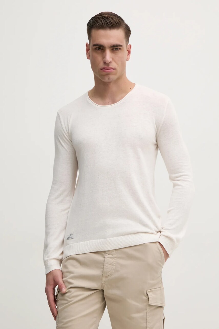 Pepe Jeans pulover din amestec de in LAYNE barbati, culoarea bej, light, PM702519
