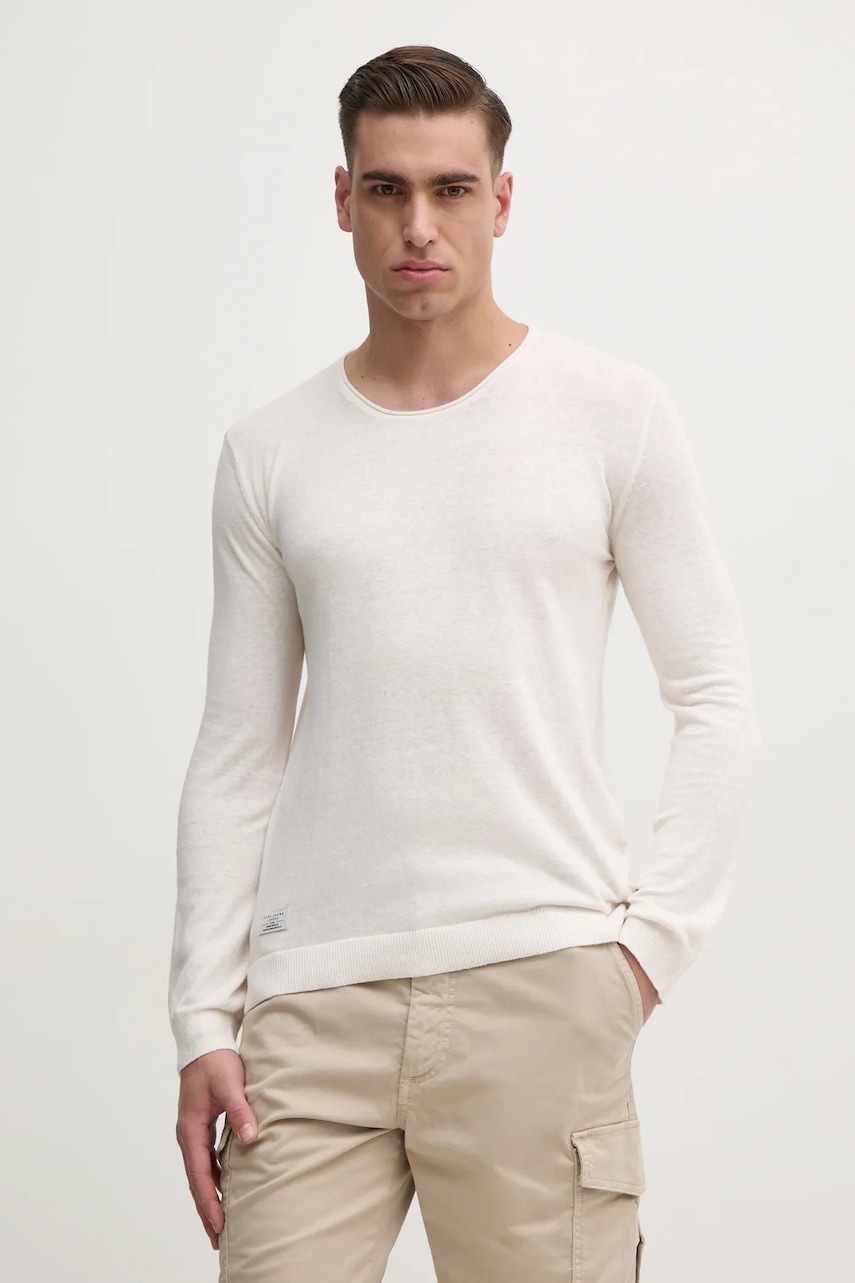 Pepe Jeans pulover din amestec de in LAYNE bărbați, culoarea bej, light, PM702519