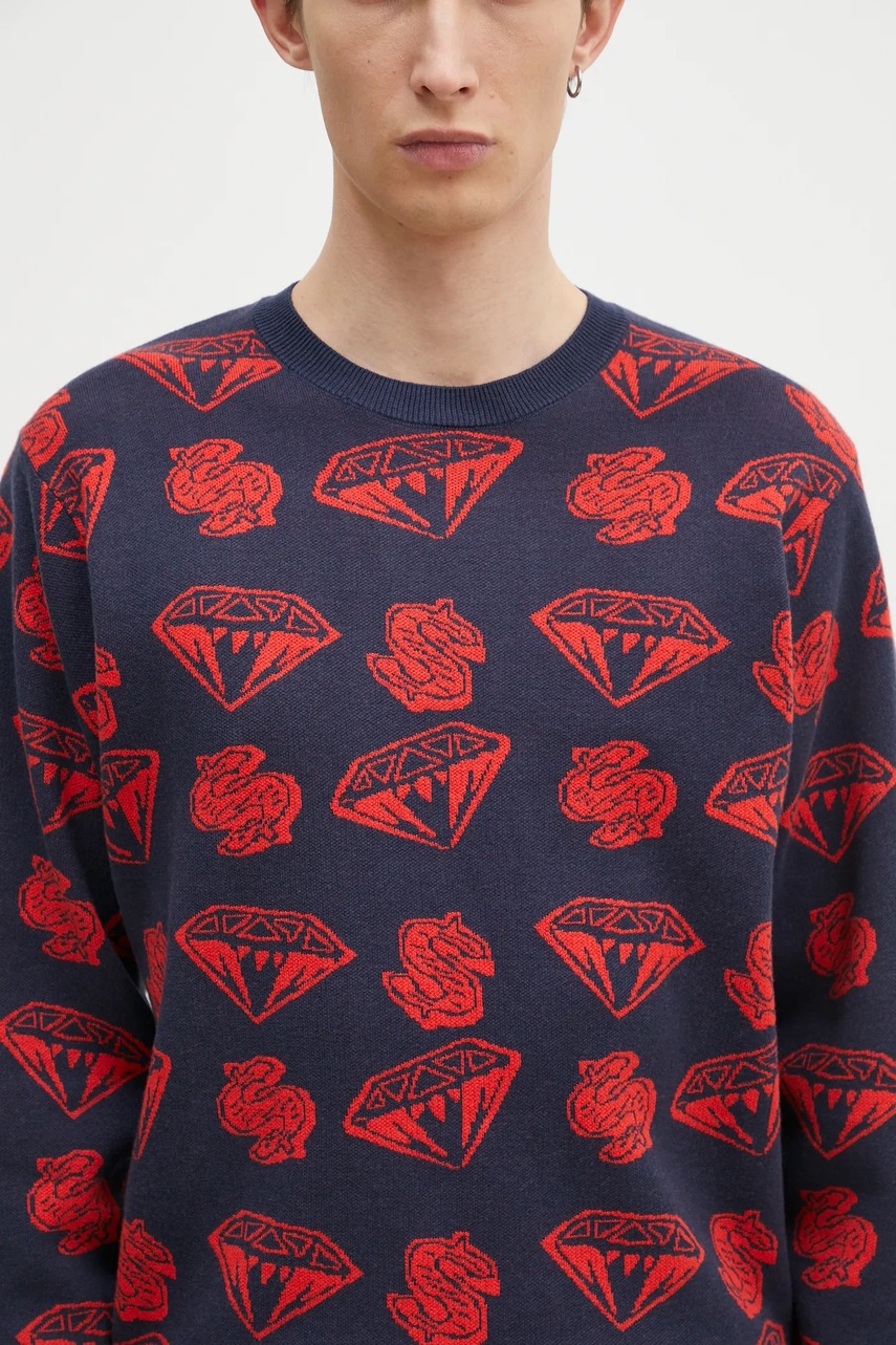 Πουλόβερ με προσθήκη μαλλιού Billionaire Boys Club Diamonds & Dollars Knitted Jumper ανδρικό, χρώμα: ναυτικό μπλε, B24223 φωτογραφία