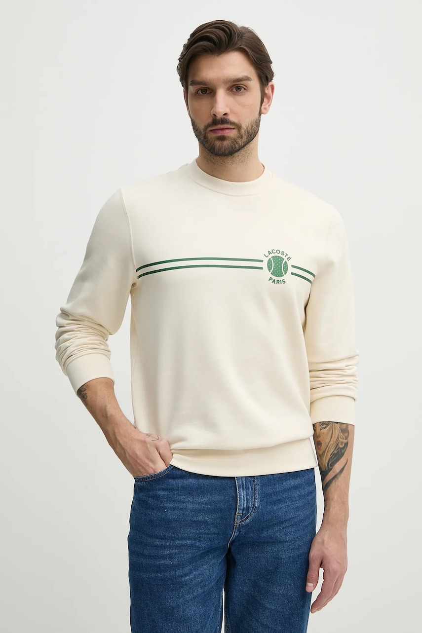 Lacoste bluză bărbați, culoarea bej, cu imprimeu, SH9691 Lacoste bluză bărbați, culoarea bej, cu imprimeu, SH9691