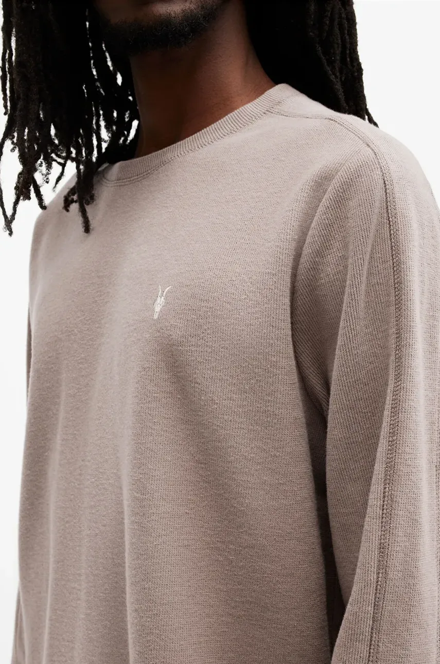 Хлопковая кофта AllSaints ROWE мужская цвет бежевый однотонная M023JB Хлопковая кофта AllSaints ROWE мужская цвет бежевый однотонная M023JB
