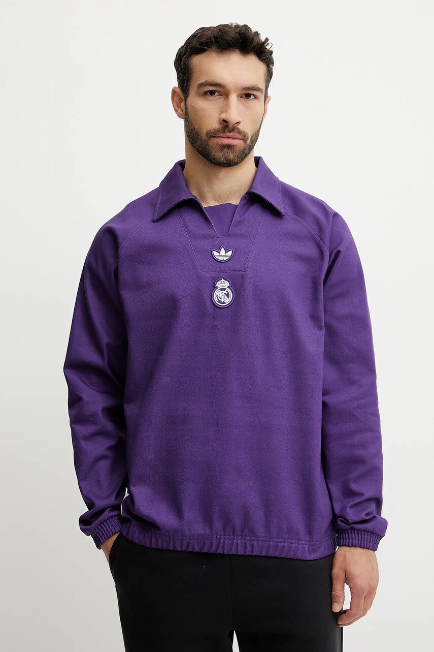 adidas Originals hanorac de bumbac REAL ICON DTOP culoarea violet, cu imprimeu, JF2578